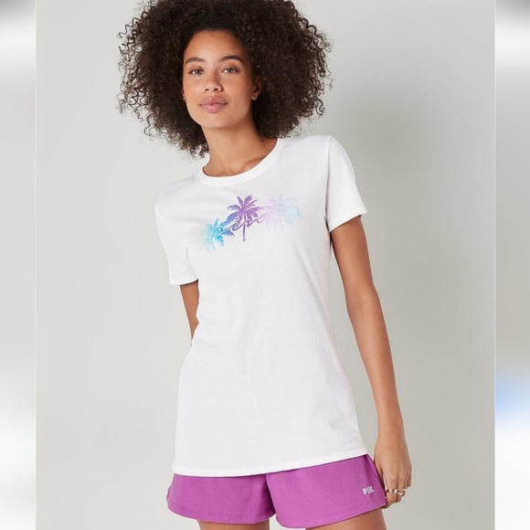 PINK Victoria's Secret palm glitter T-shirt Size Medium - Picture 8 of 8